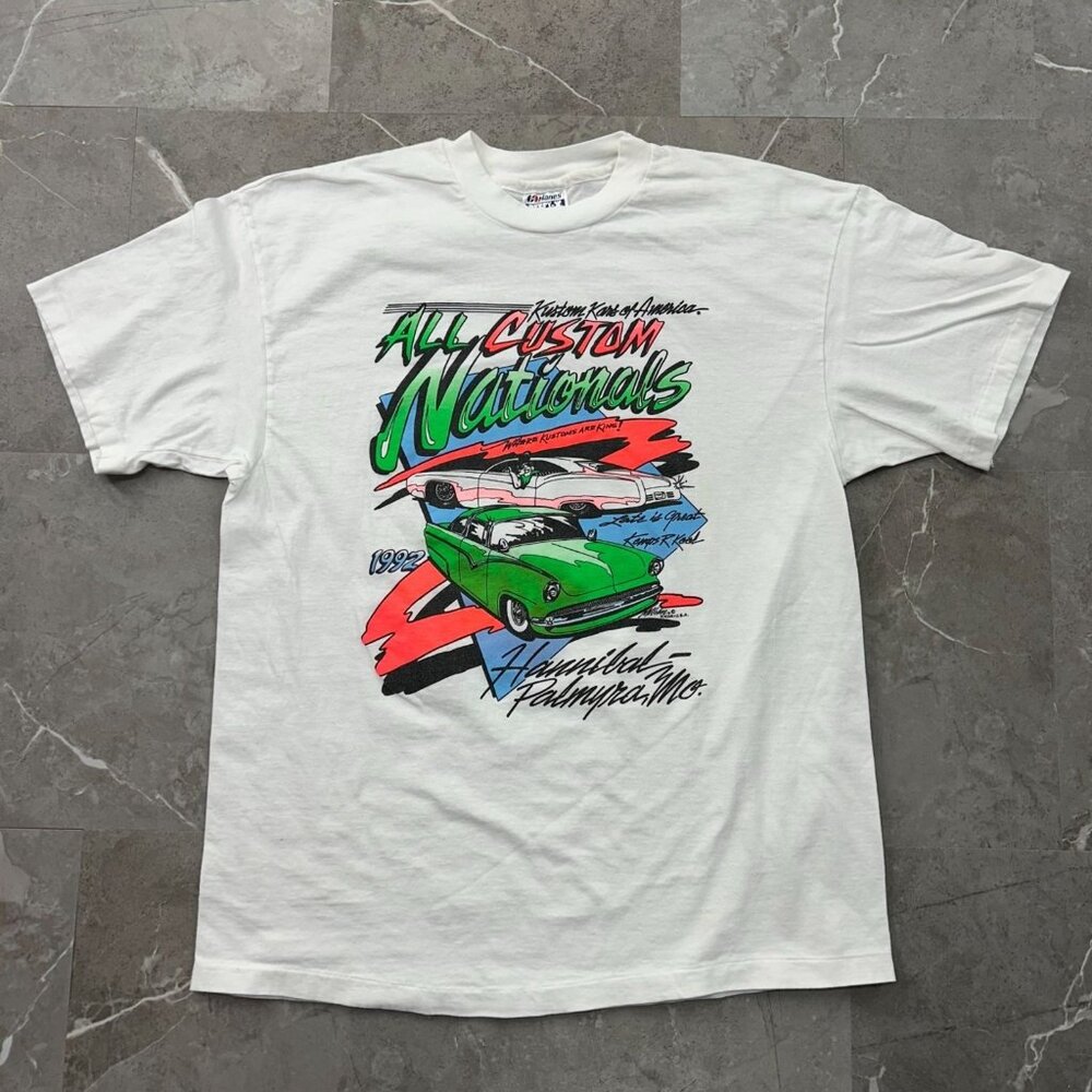 90s Vintage Hotrod Graphic Tee Mens XL All Custom Nationals Short Sleeve Hot Rod